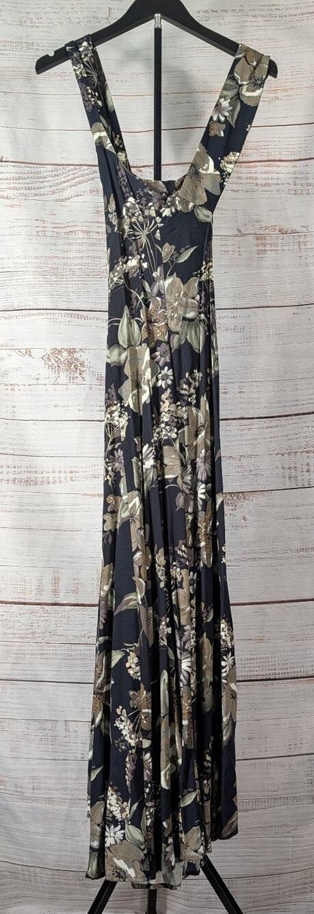 Vintage All That Jazz Maxi Dress Black Olive Floral Rayon 90s Whimsigoth Goth
